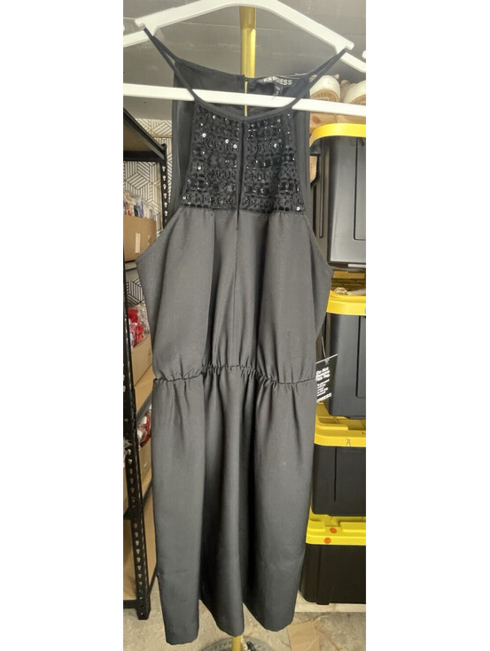Express Black Halter Mini Dress Women's M Sequin Crochet Keyhole NWT Party Dress